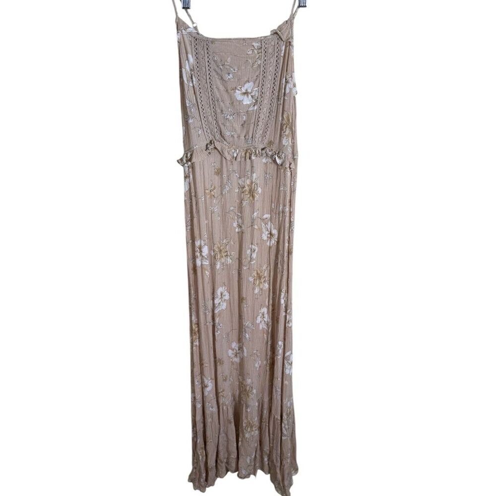 Promesa Beige Floral Crepe Boho maxi Dress Size Small